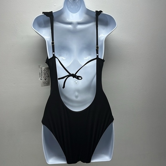 Becca Socialite Swimsuit One Piece V-Neck Ruffled Plunging Black New Size Small - Picture 7 of 12